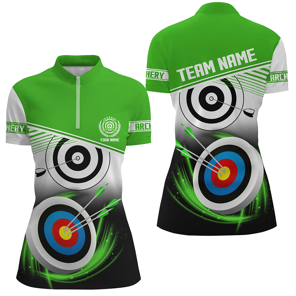 Personalized Name Archery Quarter-Zip Shirts For Women Custom Green Archery 3d Target Shirts TDM0530