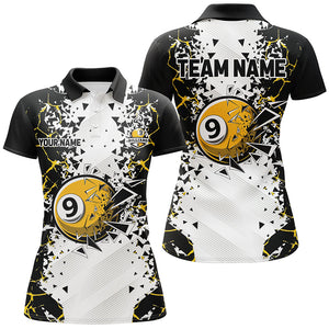 Funny 9 Ball Pool Crack Pattern Custom Women Billiard Polo & 1/4 Zip Shirts, 9 Ball Billiard Jerseys TDM2946