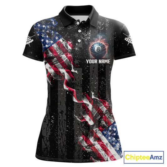 Custom US Flag Smoke 8 Ball Pool Billiard Shirt For Women, 3D Patriotic Billiard Team Jersey TDM5692
