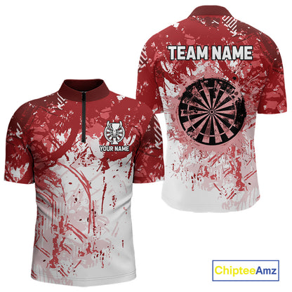 Personalized Red Grunge Darts Jerseys For Men Custom Darts Team Shirts Polo & Quarter Zip TDM5894