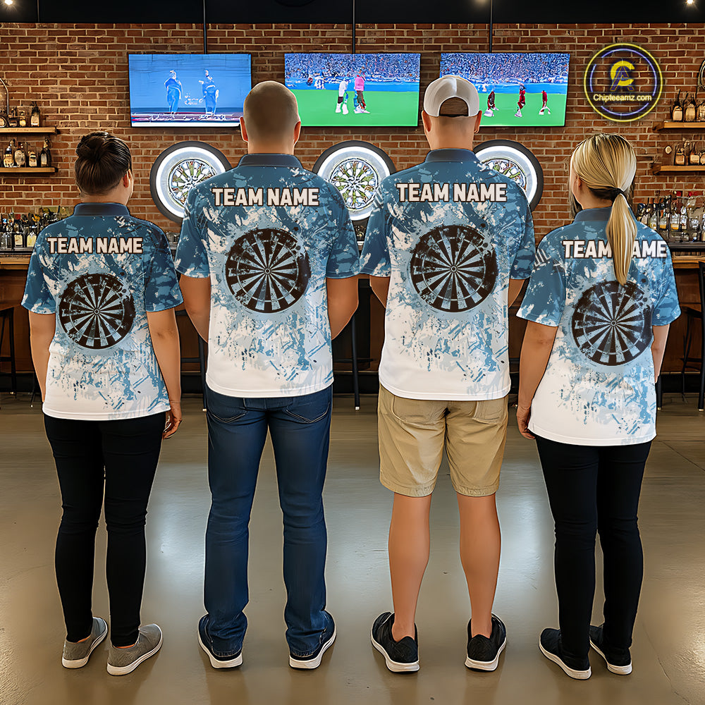 Personalized Blue Grunge Darts Jerseys For Women Custom Darts Team Shirts Polo & Quarter Zip TDM5895