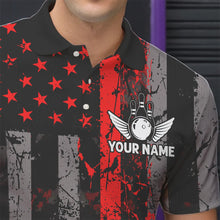 Load image into Gallery viewer, Red And Black Grunge American Flag Patriotic Bowling Shirts For Men Custom Bowling Team Jerseys TDM3696