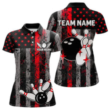 Load image into Gallery viewer, Red And Black Grunge American Flag Patriotic Bowling Shirts For Women Custom Bowling Team Jerseys TDM3696