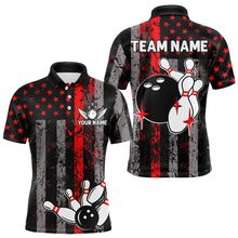 Load image into Gallery viewer, Red And Black Grunge American Flag Patriotic Bowling Shirts For Men Custom Bowling Team Jerseys TDM3696