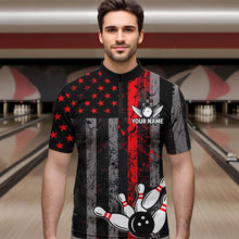 Load image into Gallery viewer, Red And Black Grunge American Flag Patriotic Bowling Shirts For Men Custom Bowling Team Jerseys TDM3696