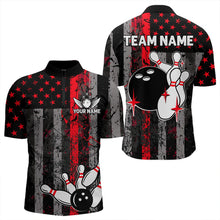 Load image into Gallery viewer, Red And Black Grunge American Flag Patriotic Bowling Shirts For Men Custom Bowling Team Jerseys TDM3696