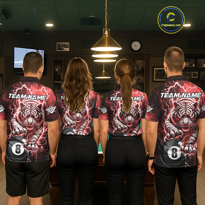 Red 8 Ball Thunder Lightning Tiger Billiard Shirt For Men Custom Pool Team Jersey Polo, 1/4 Zip TDM6037