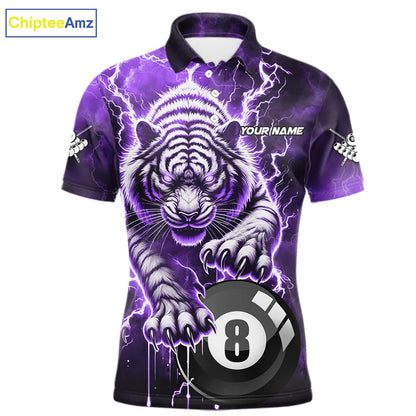 Purple 8 Ball Thunder Lightning Tiger Billiard Shirt For Men Custom Pool Team Jersey Polo, 1/4 Zip TDM6038