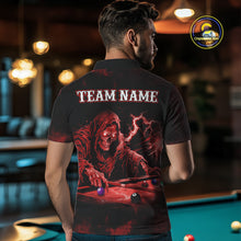 Load image into Gallery viewer, Personalized Red Smoke Skull Billiard Shirts For Men Custom Grim Reaper Billiard Jerseys TDM3869