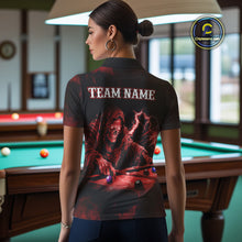 Load image into Gallery viewer, Personalized Red Smoke Skull Billiard Shirts For Women Custom Grim Reaper Billiard Jerseys TDM3869