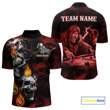 Load image into Gallery viewer, Personalized Red Smoke Skull Billiard Shirts For Men Custom Grim Reaper Billiard Jerseys TDM3869