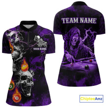 Load image into Gallery viewer, Personalized Purple Smoke Skull Billiard Shirts For Women Custom Grim Reaper Billiard Jerseys TDM3870
