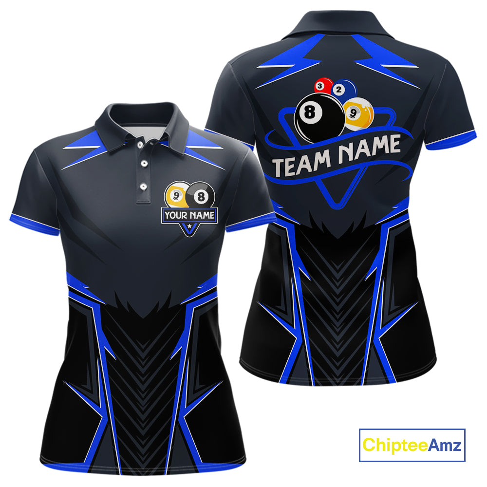 Billiard Jersey For Women Custom Polo & 1/4 Zip Billiard Team Shirt, 8 Ball & 9 Ball Pool Shirt|Blue TDM4329