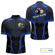 Load image into Gallery viewer, Billiard Jersey For Men Custom Polo &amp; 1/4 Zip Billiard Team Shirt, 8 Ball &amp; 9 Ball Pool Shirt|Blue TDM4329