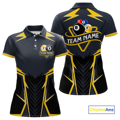 Billiard Jersey For Women Custom Polo & 1/4 Zip Billiard Team Shirt, 8 & 9 Ball Pool Shirt|Yellow TDM4330