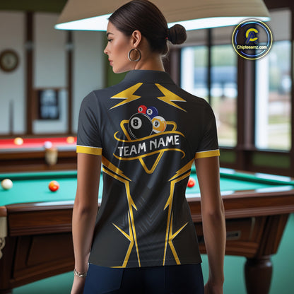 Billiard Jersey For Women Custom Polo & 1/4 Zip Billiard Team Shirt, 8 & 9 Ball Pool Shirt|Yellow TDM4330