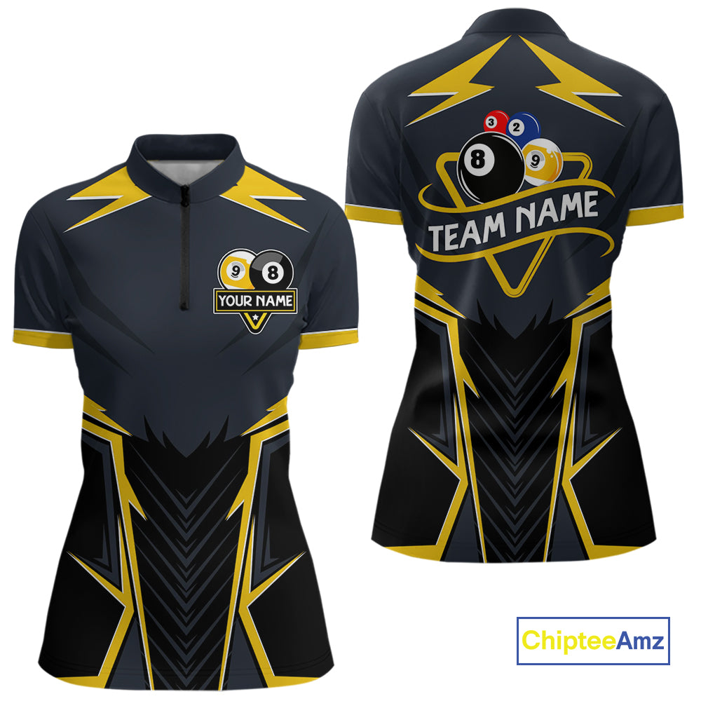 Billiard Jersey For Women Custom Polo & 1/4 Zip Billiard Team Shirt, 8 & 9 Ball Pool Shirt|Yellow TDM4330