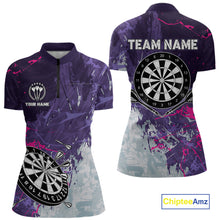 Load image into Gallery viewer, Purple Grunge Darts Shirt With Pocket Option For Women Custom Darts Jersey TDM4977