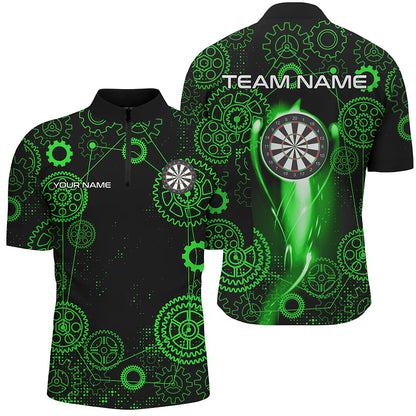 Green Darts Gearwheel Pattern Custom Dart Shirts For Men, Dart Jerseys Darts League Team Uniform TDM3187