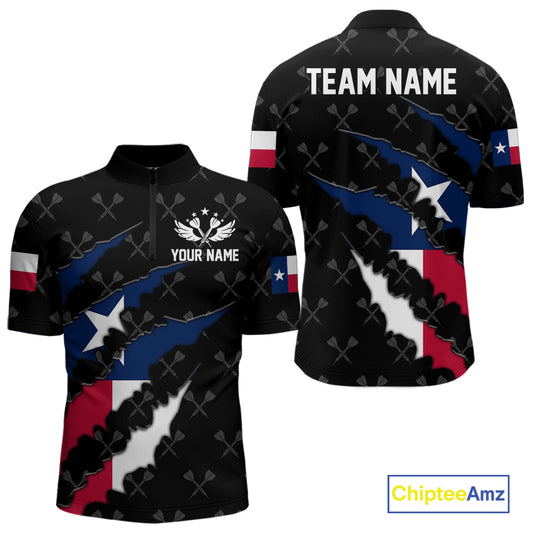 Personalized Texas Flag Darts Pattern Polo & 1/4 Zip For Men Custom Texas Darts Team Jerseys TDM5418