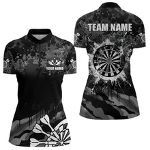 Load image into Gallery viewer, Black Grey Grunge Camo Darts Shirt For Women Custom Dart Jersey Pocket Option TDM3539