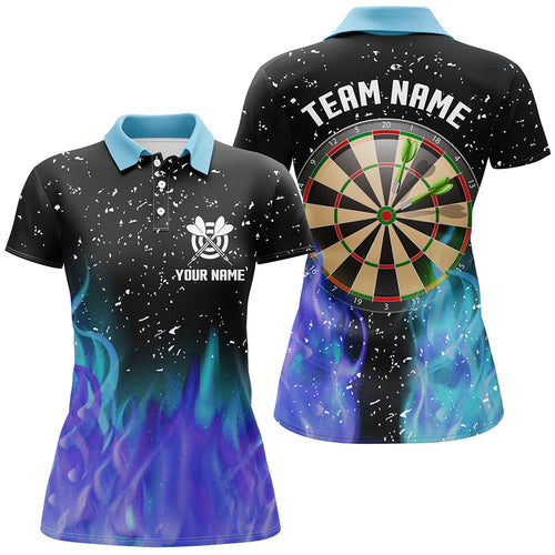 3D Blue And Purple Fire Dartboard Women Darts Polo Shirts Custom Dart Shirts For Team Dart Jerseys TDM1212