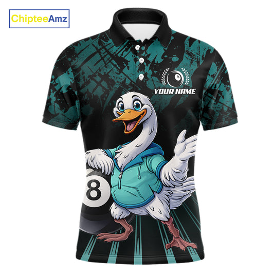Black And Teal Grunge 8 Ball Pool Billiard Shirt For Men Custom Funny Duck Pool Team Jersey NYN3012