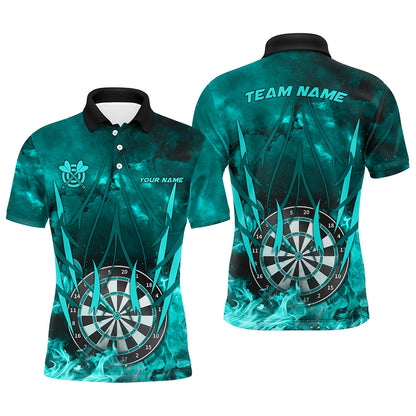 Personalized Turquoise 3D Darts Board On Fire Men Darts Shirts Custom Flame Darts Shirts For Player TDM1789