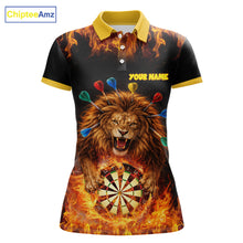 Load image into Gallery viewer, Personalized Fire Flame Lion Darts Shirt For Women Custom Darts Jersey Team Polo &amp; Quarter Zip TDM6311