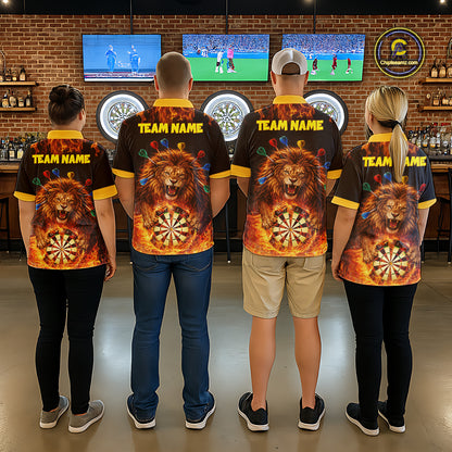 Personalized Fire Flame Lion Darts Shirt For Men Custom Darts Jersey Team Polo & Quarter Zip TDM6311