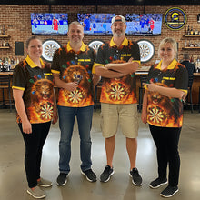 Load image into Gallery viewer, Personalized Fire Flame Lion Darts Shirt For Men Custom Darts Jersey Team Polo &amp; Quarter Zip TDM6311
