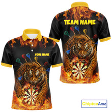 Load image into Gallery viewer, Personalized Fire Flame Tiger Darts Shirt For Men Custom Darts Jersey Team Polo &amp; Quarter Zip TDM6312