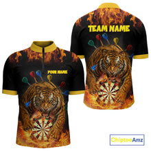 Load image into Gallery viewer, Personalized Fire Flame Tiger Darts Shirt For Men Custom Darts Jersey Team Polo &amp; Quarter Zip TDM6312