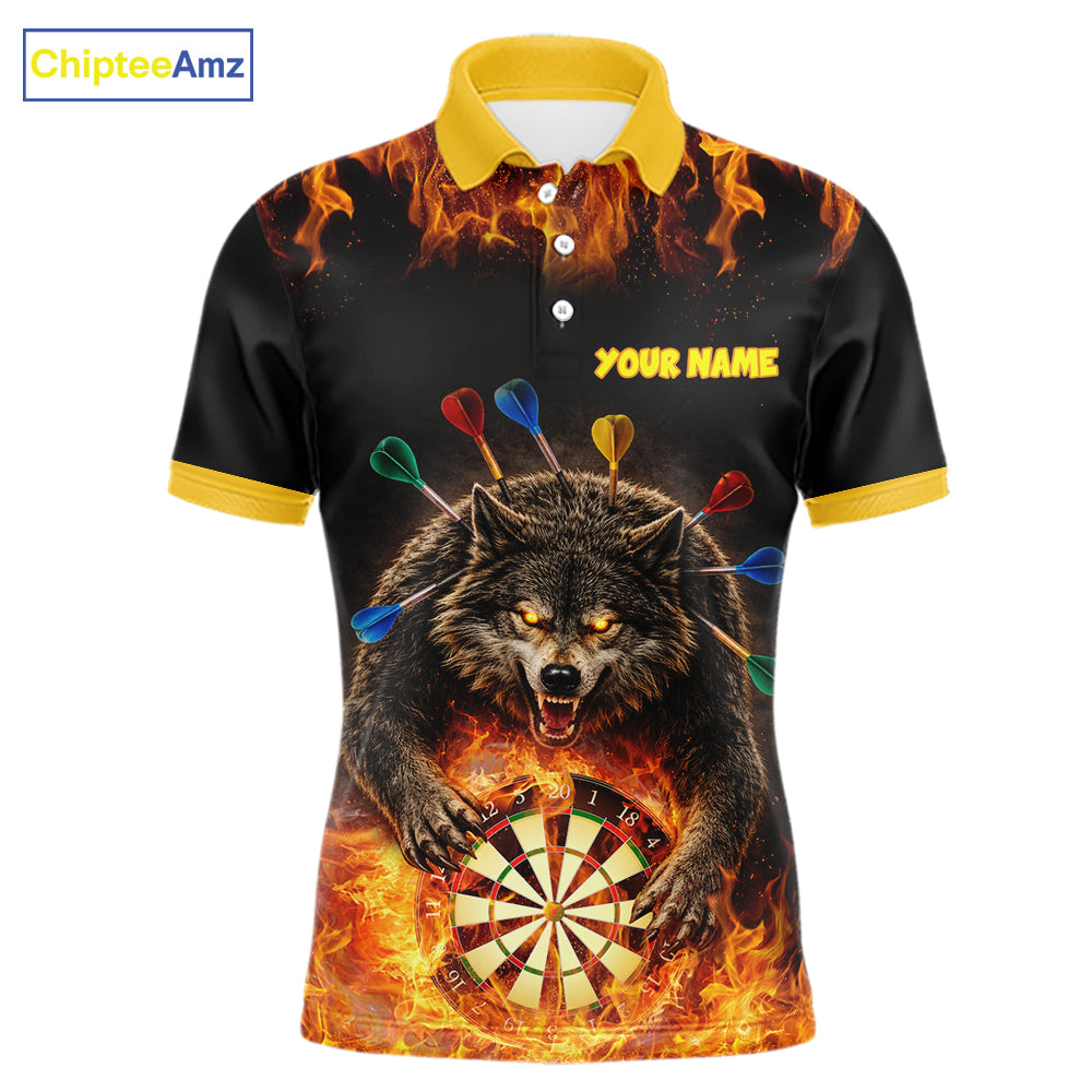Personalized Fire Flame Wolf Darts Shirt For Men Custom Darts Jersey Team Polo & Quarter Zip TDM6314