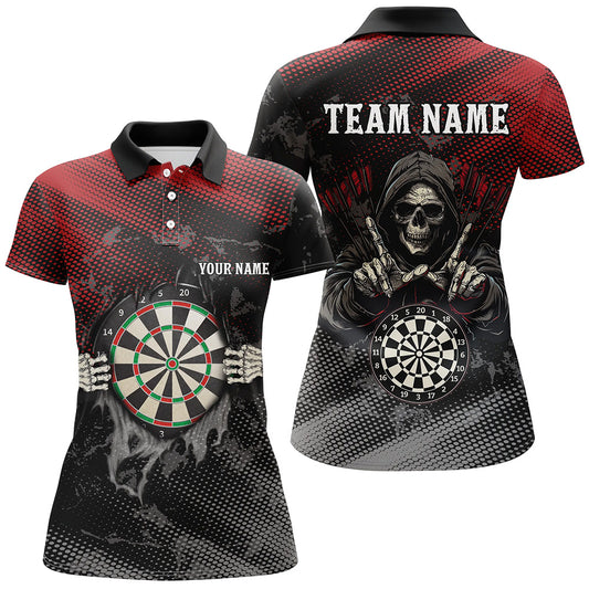 Red And Black Grim Reaper Custom Darts Shirts For Women, Personalized Skull Darts Team Jerseys TDM1987