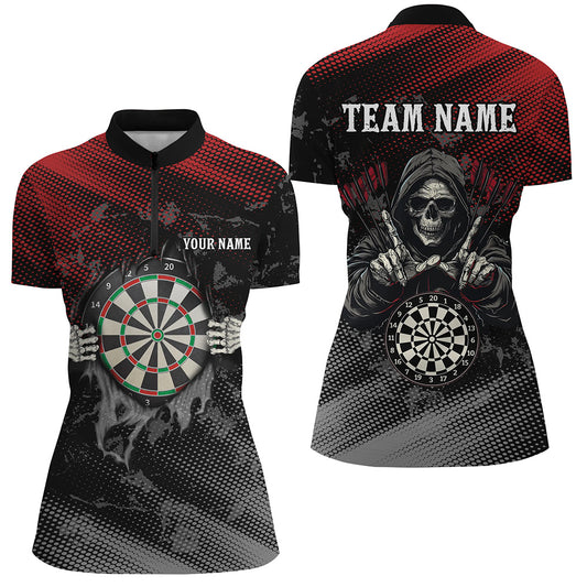 Red And Black Grim Reaper Custom Darts Shirts For Women, Personalized Skull Darts Team Jerseys TDM1987