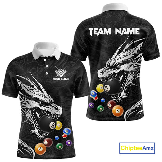 Personalized White Black 3D Dragon Billiard Balls Pool Shirt For Men, Billiard League Team Jersey TDM4342