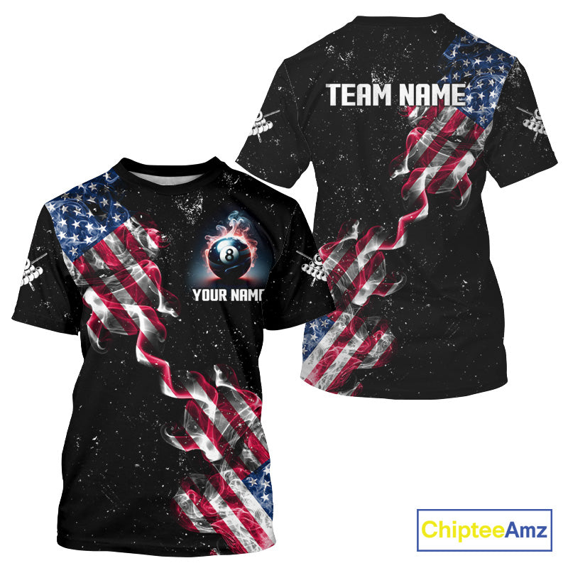 Customized Grunge US Flag Smoke Billiard T-Shirt For Men Custom Patriotic 8 Ball Pool Team Jersey TDM4546