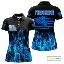 Load image into Gallery viewer, Blue Flaming US Flag 9 Ball Billiard Shirt For Women Custom Patriotic Pool Player Team Jersey TDM4547