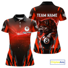 Load image into Gallery viewer, Personalized Thunder Lightning Wolf Billiard Shirt For Women, 8 Ball Billiard Team Jerseys |Red TDM4549