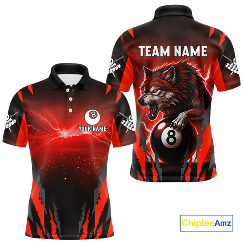 Personalized Thunder Lightning Wolf Billiard Shirt For Men, 8 Ball Billiard Team Jerseys |Red TDM4549