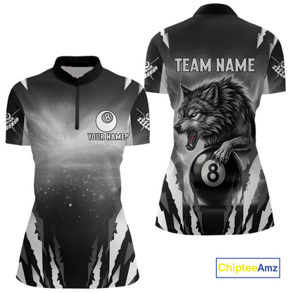Personalized Thunder Lightning Wolf Billiard Shirt For Women, 8 Ball Billiard Team Jerseys |Grey TDM4550