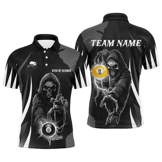 Funny Black Grim Reaper 8 Ball & 9 Ball Billiard Shirts For Men Custom League Billiard Jerseys TDM2464