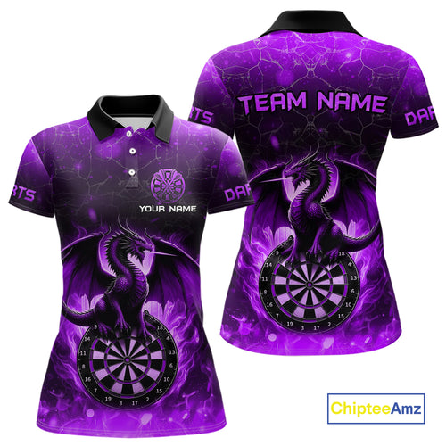 Darts Dragon Fire Flame 3D Printed Darts Shirts For Women Custom Team League Darts Jerseys |Purple TDM4759