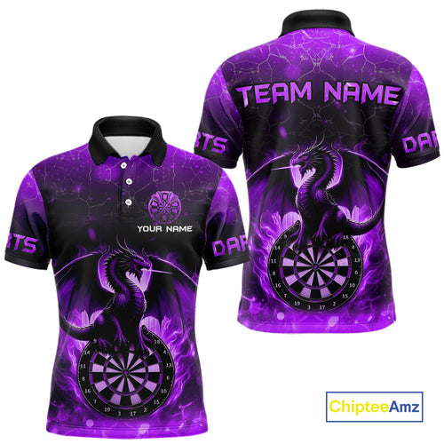 Darts Dragon Fire Flame 3D Printed Darts Shirts For Men Custom Team League Darts Jerseys |Purple TDM4759