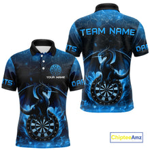 Load image into Gallery viewer, Darts Dragon Fire Flame 3D Printed Darts Shirts For Men Custom Team League Darts Jerseys |Blue TDM4760
