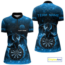 Load image into Gallery viewer, Darts Dragon Fire Flame 3D Printed Darts Shirts For Women Custom Team League Darts Jerseys |Blue TDM4760