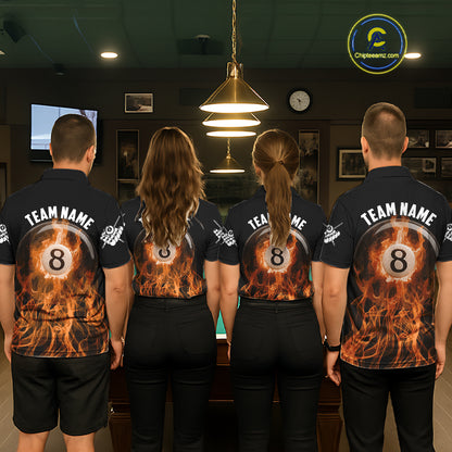 Orange Flaming 8 Ball Billiard Polo & 1/4 Zip For Women Custom Billiard Jersey, Pool Team Shirts TDM5432