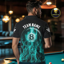 Load image into Gallery viewer, Turquoise Flaming 8 Ball Billiard Polo &amp; 1/4 Zip For Men Custom Billiard Jersey, Pool Team Shirts TDM5433