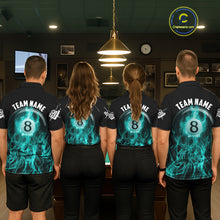 Load image into Gallery viewer, Turquoise Flaming 8 Ball Billiard Polo &amp; 1/4 Zip For Men Custom Billiard Jersey, Pool Team Shirts TDM5433